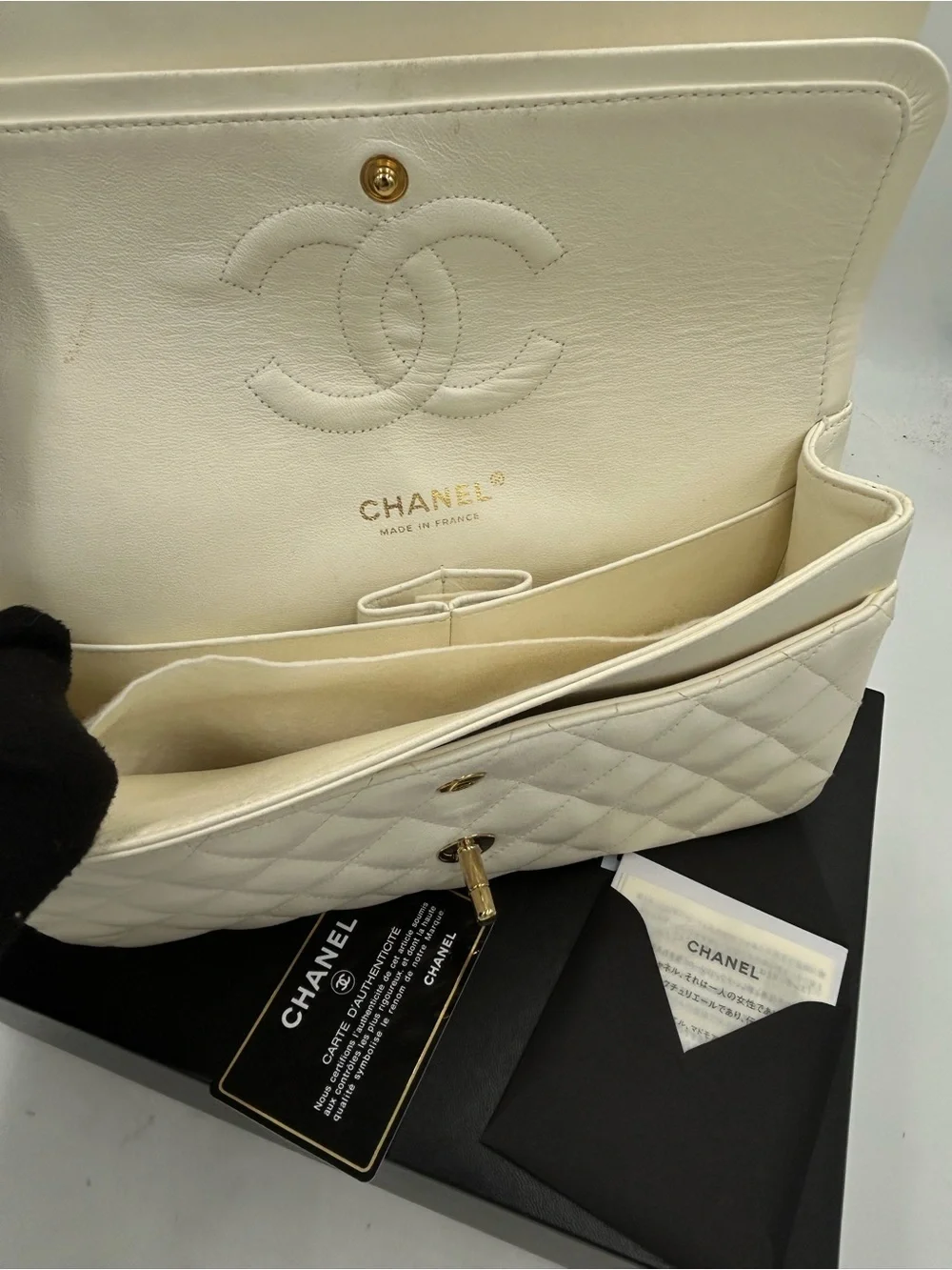 Women's CHANEL Quilted Shoulder Bag in Ivory with Gold Hardware made in France
